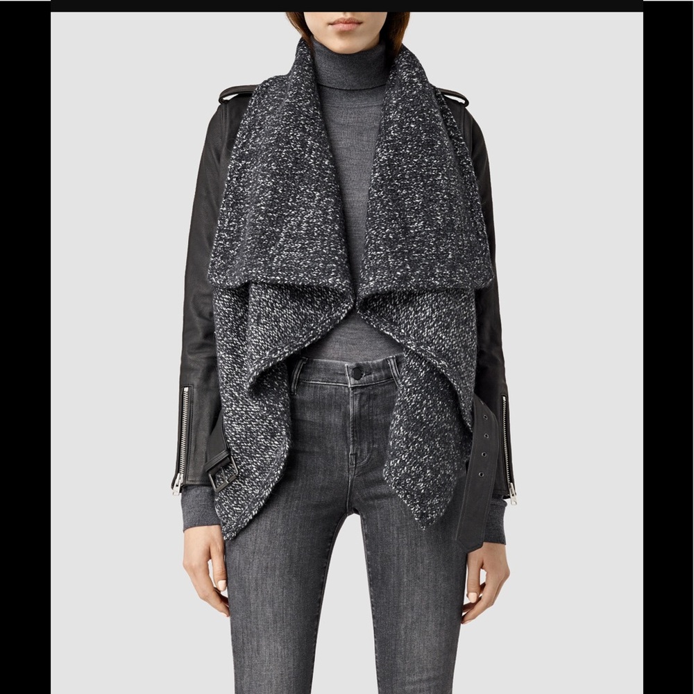 All Saints Texture wrap leather wool jacket 00 0
